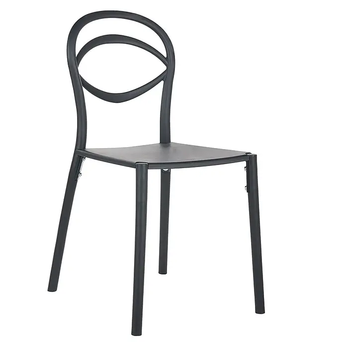 4er-Set Gartenstuhl COVOLO in Schwarz -  - Dunkelgrauer moderner Esszimmerstuhl mit geschwungener, offener Rückenlehne und vier stabilen Beinen.