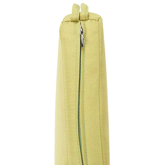8er-Set Gartenstuhl ANCONA in Weiß/Grün -  - Nahaufnahme eines lindgrünen Textilkissens oder Beutels mit teilweise geöffnetem Reißverschluss und silbernem Zipper.