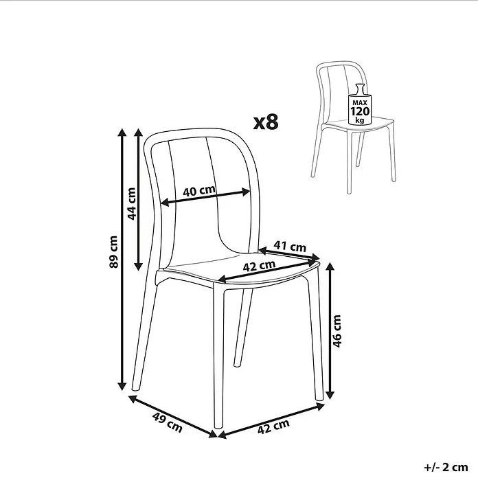 8er-Set Gartenstuhl SPEZIA in Weiß/Grau -  - Moderner Stuhl mit Maßen: 89 cm Gesamthöhe, 46 cm Sitzhöhe, 42 cm Sitztiefe, 120 kg max. Belastung.