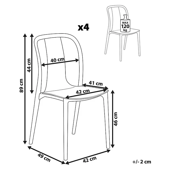 4er-Set Gartenstuhl SPEZIA in Grau/Weiß -  - 4er-Set Stühle: 89 cm hoch, Sitzhöhe 46 cm, Sitztiefe 42 cm, Sitzbreite 49 cm, max. 120 kg Belastbarkeit (+/- 2 cm).