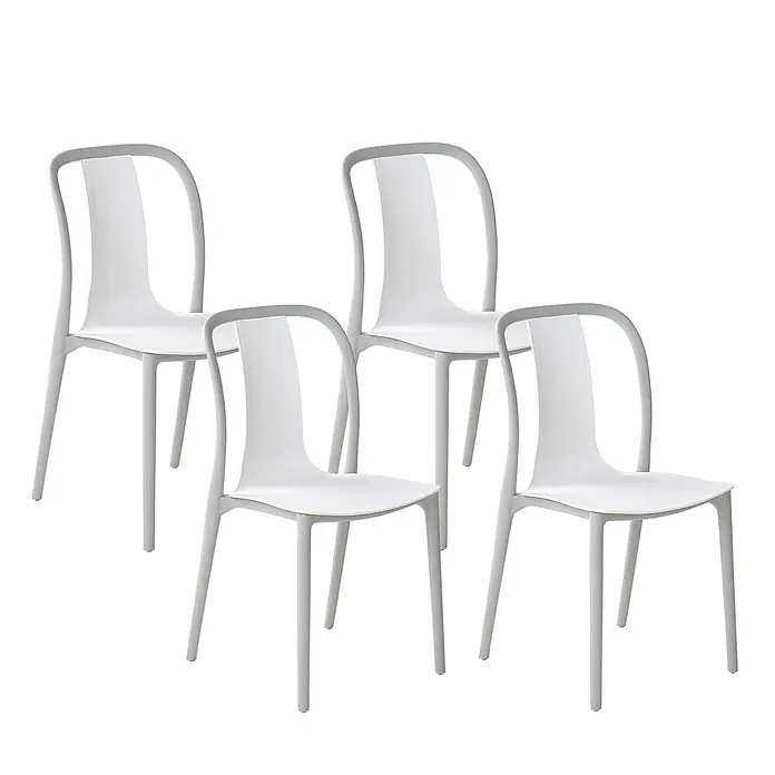 4er-Set Gartenstuhl SPEZIA in Grau/Weiß -  - Vier moderne Stühle mit weißen Sitzen und grauen Gestellen.