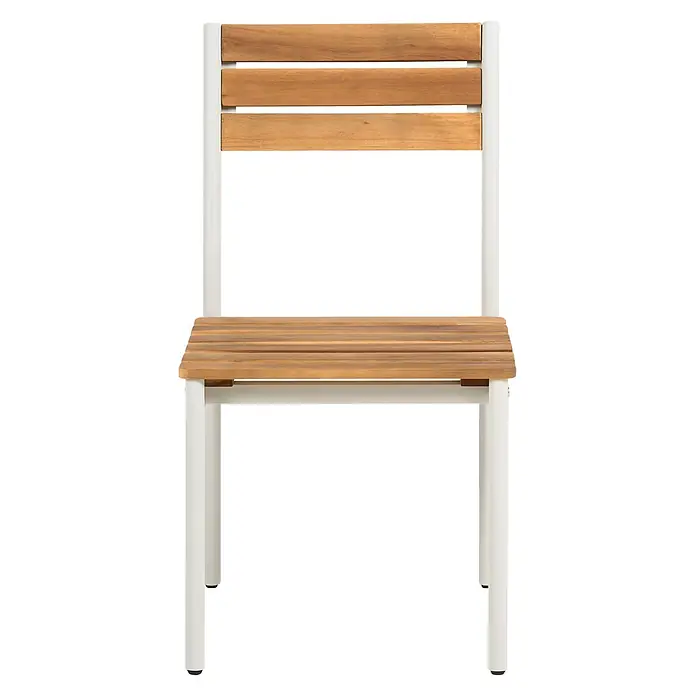 Beliani Gartenstuhl-Set CORRICELLA - 2 Stk., Akazienholz, Braun, B x T x H: 47 x 54 x 90 cm - Lattenstuhl für den Außenbereich mit weißem Metallrahmen und heller Holz-Sitzfläche und Rückenlehne.