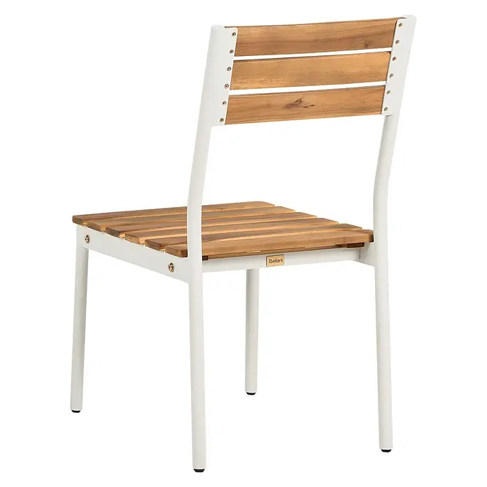 Beliani Gartenstuhl-Set CORRICELLA - 2 Stk., Akazienholz, Braun, B x T x H: 47 x 54 x 90 cm - Weißer Metallgartenstuhl mit natürlichen Holzlatten für Sitz und Rückenlehne, mit Beliani-Markenetikett.