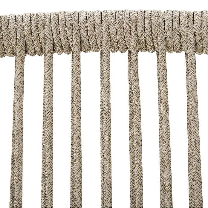 Beliani Gartenstuhl-Set OLBIA - 2 Stk., Akazienholz, Beige, B x T x H: 64 x 71 x 89 cm - Beiges geflochtenes Seil, oben horizontal gewickelt mit vertikalen Strängen darunter, zeigt ein texturiertes Muster.