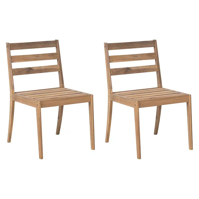 Beliani Gartenstuhl-Set CHIOGGIA - 2 Stk., zertifiziertes Akazienholz, Braun, B x T x H: 53 x 61 x 87 cm - Zwei Stühle aus Naturholz mit Lattenrückenlehnen und -sitzen.