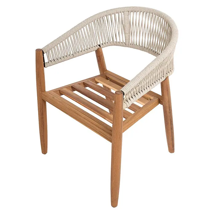 Beliani Gartenstuhl-Set MARZAMEMI - 2 Stk., Akazienholz, Braun, B x T x H: 59 x 53 x 87 cm - Holzstuhl mit natürlichem Finish und hellfarbiger, geflochtener Seilrückenlehne und Armlehnen.