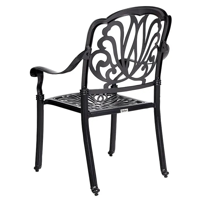 8er-Set Gartenstuhl ANCONA in Schwarz/Beige -  - Schwarzer verzierter Gartenstuhl aus Metall mit geschwungener Rückenlehne und Sitzfläche.