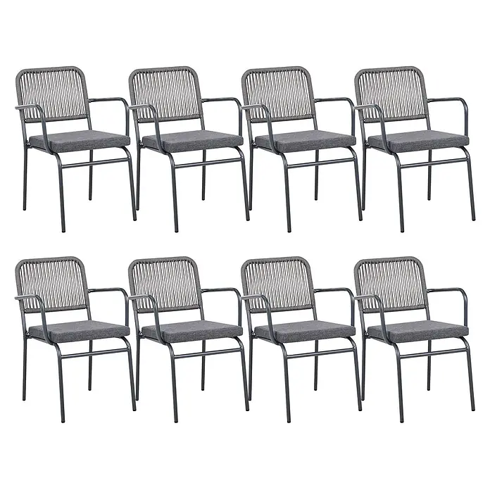16er-Set Gartenstuhl TACENO in Grau -  - Acht graue Outdoor-Sessel mit geflochtenen Rückenlehnen und Sitzpolstern.