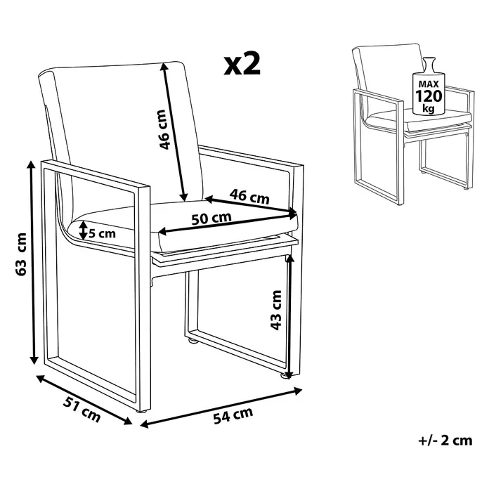 2er-Set Gartenstuhl PANCOLE in Grau/Weiß -  - Set aus 2 modernen Stühlen mit Kissen, Maße 63 cm H x 51 cm B x 54 cm T, Sitzhöhe 43 cm. Max. Belastung 120 kg.