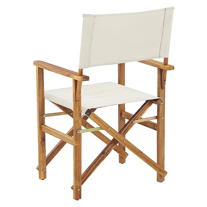 2er-Set Gartenstuhl CINE in Weiß/Braun -  - Klappbarer Regiestuhl mit hellbraunem Holzrahmen und cremefarbenem Canvas-Sitz und -Rückenlehne.