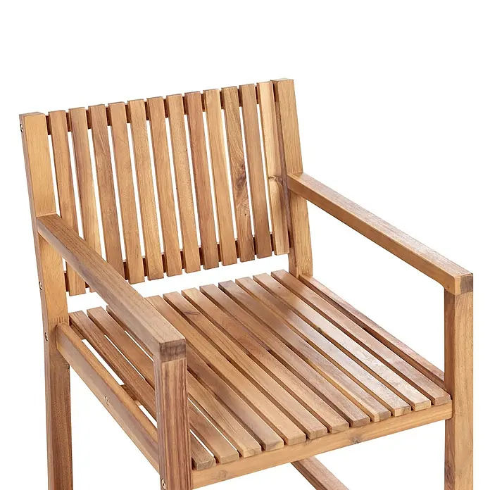 Beliani Gartenstuhl-Set SASSARI II - 2 Stk., zertifiziertes Akazienholz, Braun, B x T x H: 54 x 59 x 80 cm - Lamellenförmiger Holzstuhl mit Armlehnen, ideal für den Außenbereich.