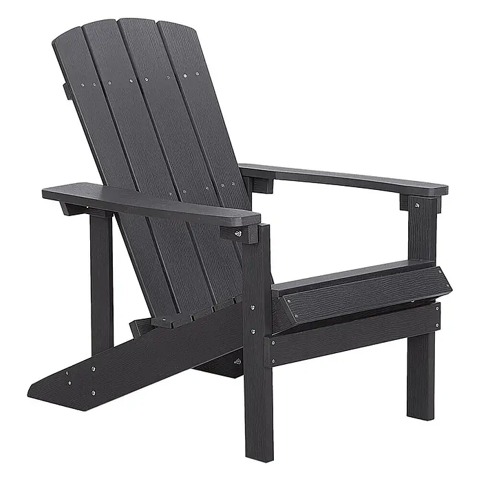 2-tlg Gartenstuhl ADIRONDACK in Grau -  - Dunkelgrauer Adirondack-Stuhl aus wetterfestem Material, mit Holzstruktur und breiten Armlehnen, schräg von vorne.