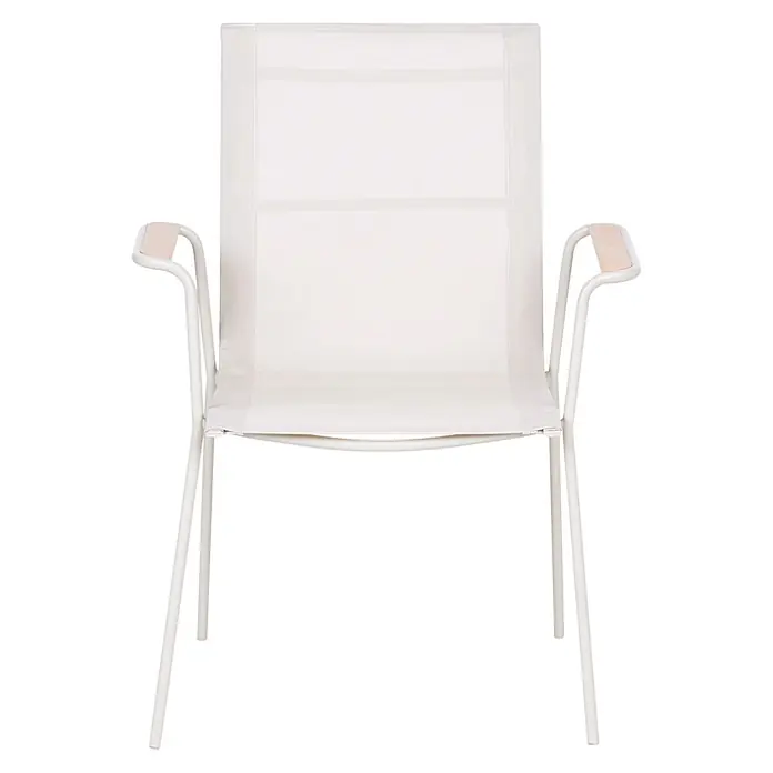 4er-Set Gartenstuhl CARAVINO in Beige/Braun -  - Weißer Sessel mit Stoffbezug, weißem Metallrahmen und hellen Holzarmlehnen.