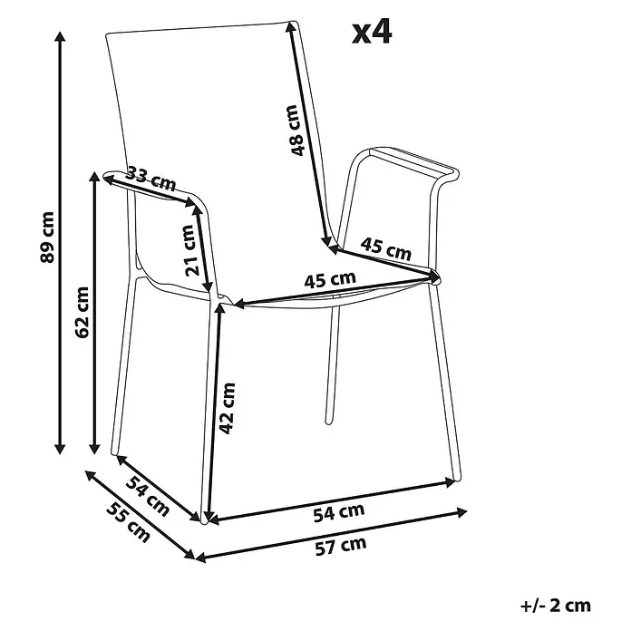 4er-Set Gartenstuhl CARAVINO in Beige/Braun -  - Maße eines Armlehnstuhls, mit Höhen-, Breiten- und Tiefenangaben. Verkauft als 4er-Set.