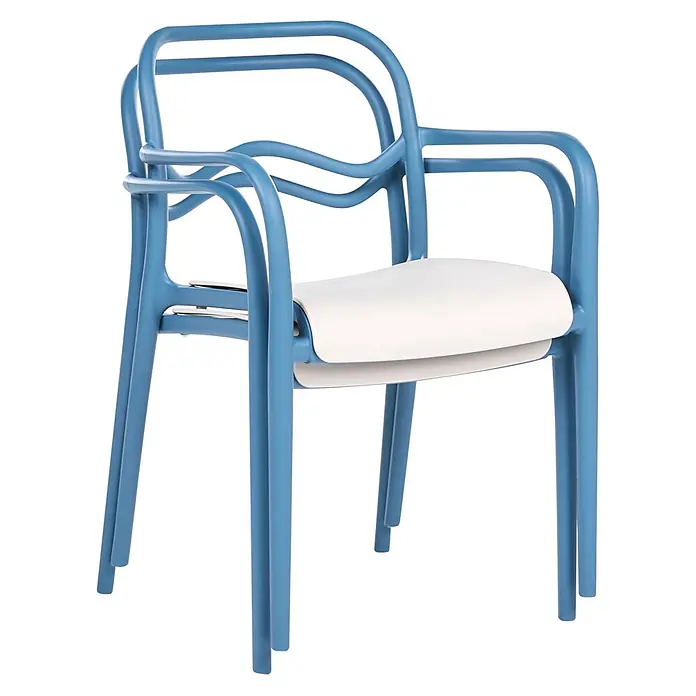 2er-Set Gartenstuhl THASOS in Blau/Beige -  - Blauer stapelbarer Stuhl mit Rohrrahmen und weißer Sitzfläche.