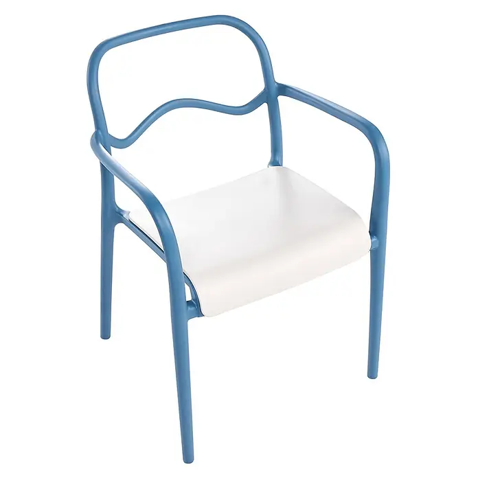 2er-Set Gartenstuhl THASOS in Blau/Beige -  - Blauer Stuhl aus geformtem Kunststoff mit weißer Sitzfläche.