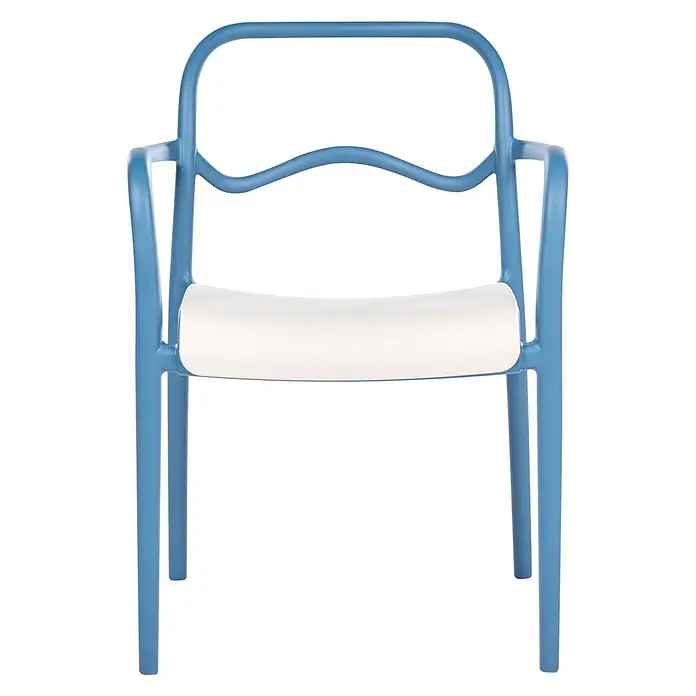 2er-Set Gartenstuhl THASOS in Blau/Beige -  - Blauer Sessel mit geschwungenem Gestell und weißer Sitzfläche.