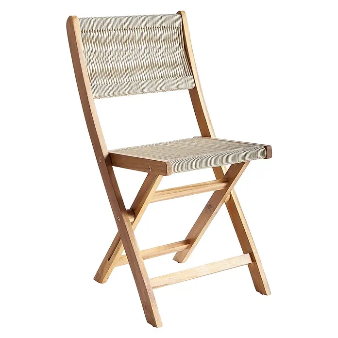 Beliani Gartenstuhl-Set PROSSEDI - 2 Stk., Akazienholz, Klappbar, Beige, B x T x H: 42 x 50 x 84 cm - Klappstuhl aus Holz mit geflochtener Seilsitzfläche und Rückenlehne.