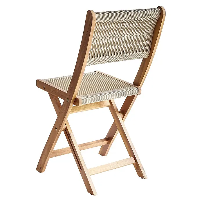 Beliani Gartenstuhl-Set PROSSEDI - 2 Stk., Akazienholz, Klappbar, Beige, B x T x H: 42 x 50 x 84 cm - Klappstuhl aus Holz mit Naturholzoberfläche und hellem, geflochtenem Seilsitz und Rückenlehne.