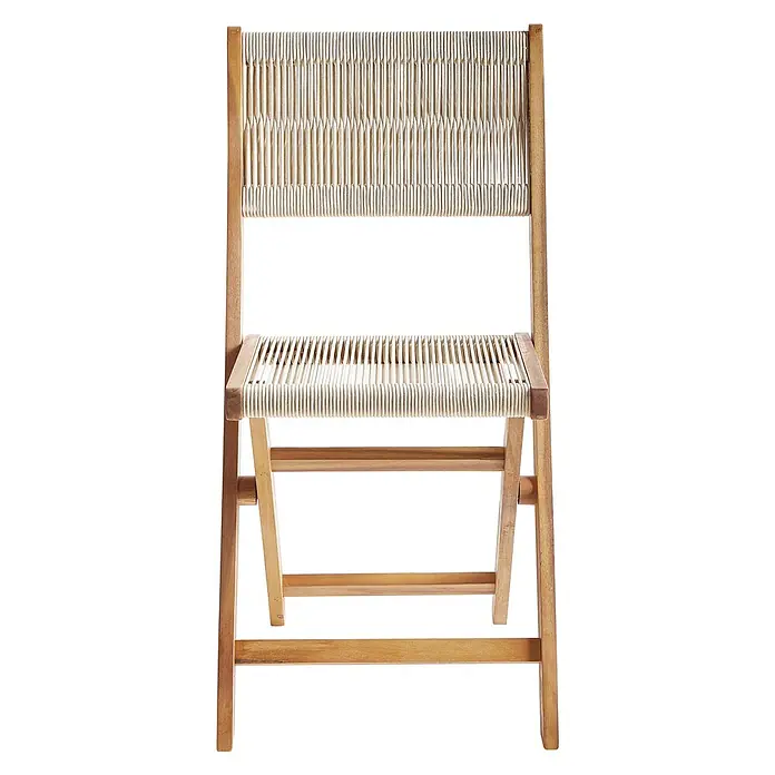Beliani Gartenstuhl-Set PROSSEDI - 2 Stk., Akazienholz, Klappbar, Beige, B x T x H: 42 x 50 x 84 cm - Klappstuhl aus hellem Holz mit geflochtener Sitzfläche und Rückenlehne.