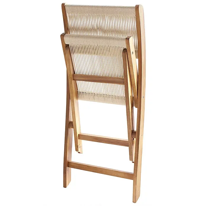 Beliani Gartenstuhl-Set PROSSEDI - 2 Stk., Akazienholz, Klappbar, Beige, B x T x H: 42 x 50 x 84 cm - Geklappter Holzstuhl mit Naturholzrahmen und beiger Seilbespannung.