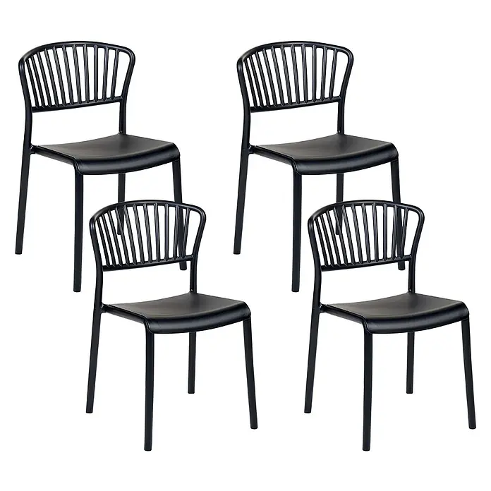 Beliani Gartenstuhl-Set GELA - 4 Stk., Polypropylen, Stapelbar, Schwarz, B x T x H: 45 x 50 x 78 cm - Vier schwarze Esszimmerstühle mit Lattenrückenlehnen.