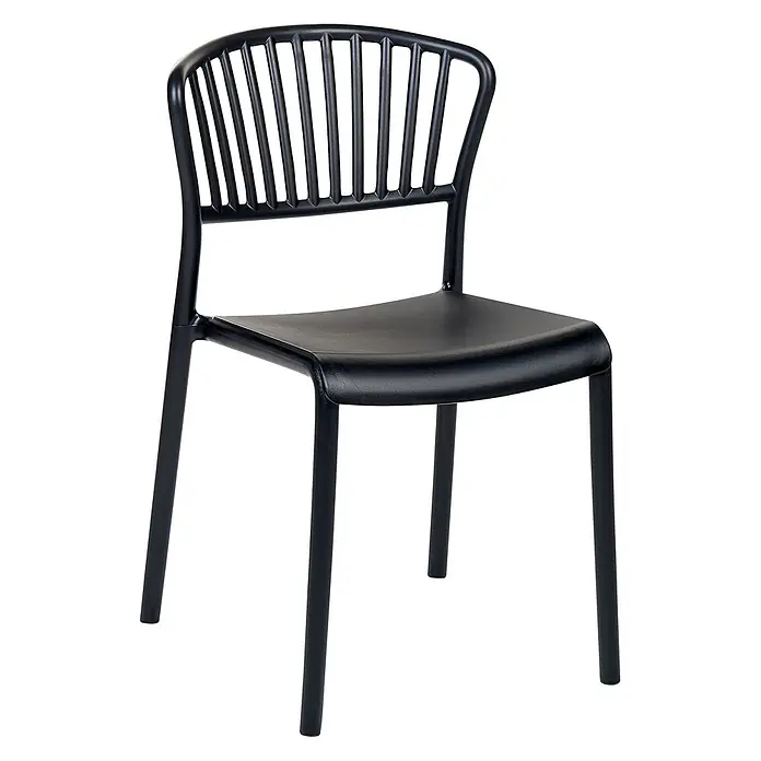Beliani Gartenstuhl-Set GELA - 4 Stk., Polypropylen, Stapelbar, Schwarz, B x T x H: 45 x 50 x 78 cm - Schwarzer, moderner Esszimmerstuhl mit Lamellenrückenlehne und geschwungener Sitzfläche.