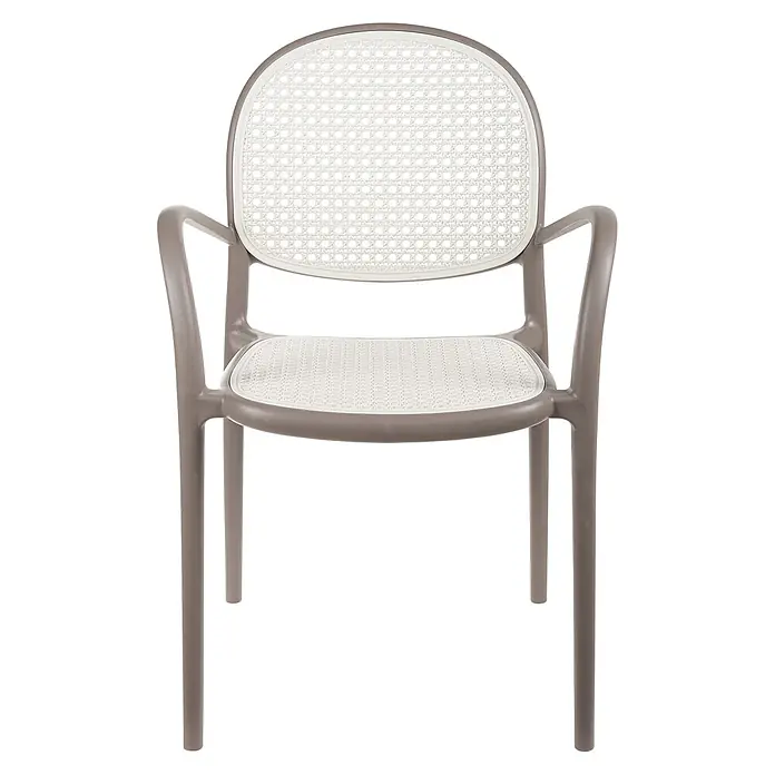 Beliani Gartenstuhl-Set POVOLETTO - 2 Stk., Polypropylen, Stapelbar, Braun, B x T x H: 50 x 50 x 85 cm - Taupefarbener Sessel mit weißer Korbsitzfläche und Rückenlehne in Flechtoptik.