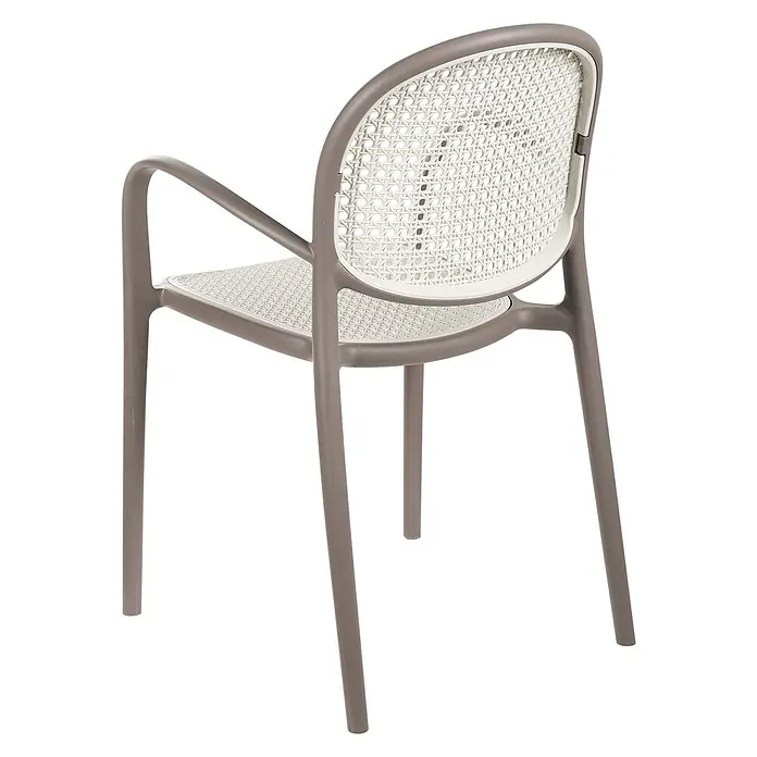 Beliani Gartenstuhl-Set POVOLETTO - 2 Stk., Polypropylen, Stapelbar, Braun, B x T x H: 50 x 50 x 85 cm - Grauer Kunststoffstuhl mit weißem Geflecht-Look Rückenlehne und Sitz, für Innen- und Außenbereich.