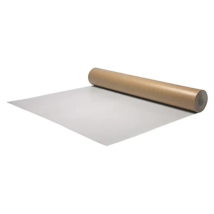 Milchtüten-Abdeckkarton - L x B: 15,4 x 1,3 m - Eine Rolle Packpapier, teilweise abgerollt, liegt auf einer ebenen Fläche. Perfekt zum Verpacken, Basteln und für kreative Projekte.