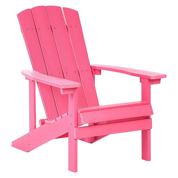 Gartenstuhl ADIRONDACK in Rosa - (W) 75 x (H) 88 x - L - Pinkfarbener Adirondack-Stuhl mit Holzmaserung, ideal für die Entspannung im Freien.