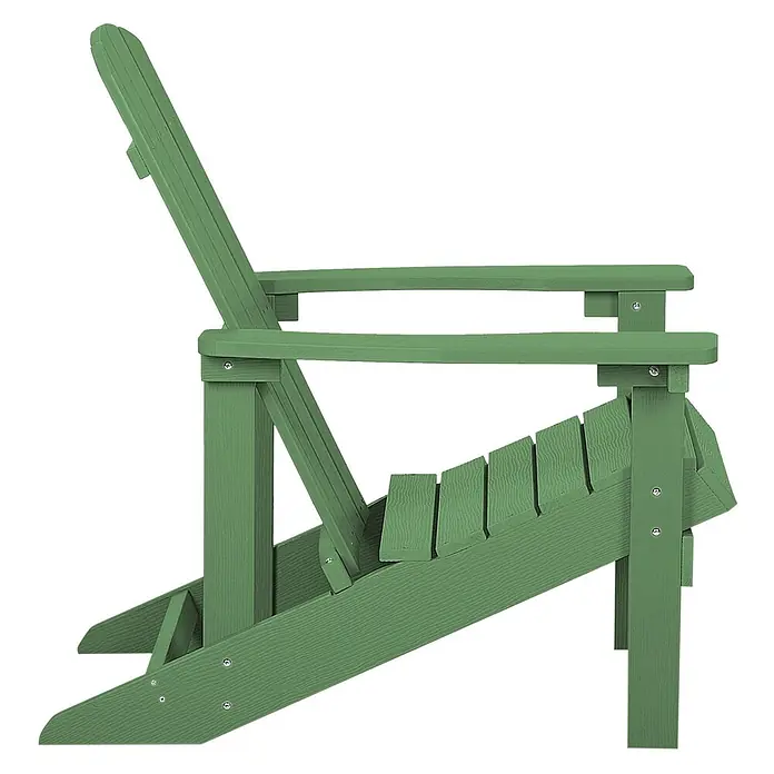 Gartenstuhl ADIRONDACK in Grün - (W) 75 x (H) 88 x - L - Seitenansicht eines grünen Adirondack-Stuhls mit Holzoptik, ideal für die Entspannung im Freien.