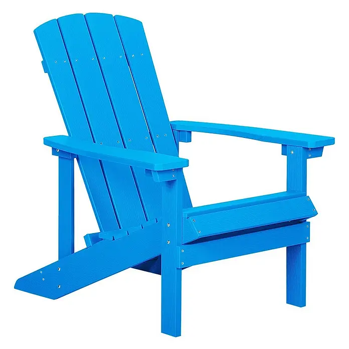 Gartenstuhl ADIRONDACK in Blau - (W) 75 x (H) 88 x - L - Ein hellblauer, texturierter Adirondack-Stuhl, entworfen für bequemes Sitzen im Freien.