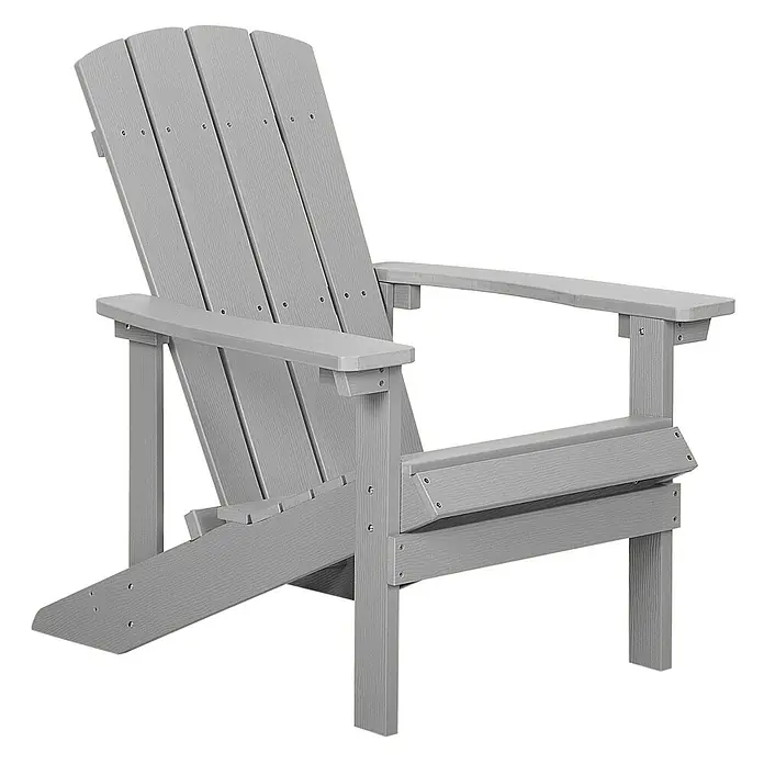 Gartenstuhl ADIRONDACK in Grau - (W) 75 x (H) 88 x - L - Hellgrauer, wetterbeständiger Adirondack-Stuhl mit Holzmaserung, ideal für Entspannung im Freien.