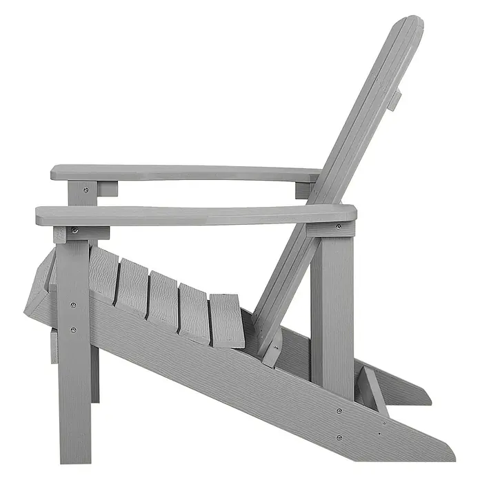 Gartenstuhl ADIRONDACK in Grau - (W) 75 x (H) 88 x - L - Seitenansicht eines grauen, strukturierten Adirondack-Stuhls mit Lattenrost und Rückenlehne, geeignet für den Außenbereich.