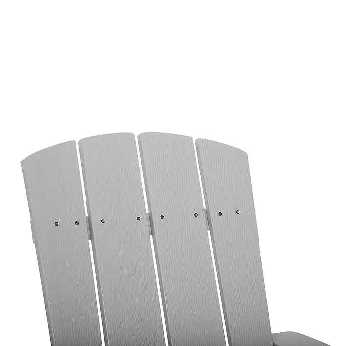 2-tlg Gartenstuhl ADIRONDACK in Grau -  - Graue Rückenlehne eines Adirondack-Stuhls mit vertikalen Latten und sichtbaren Schrauben.