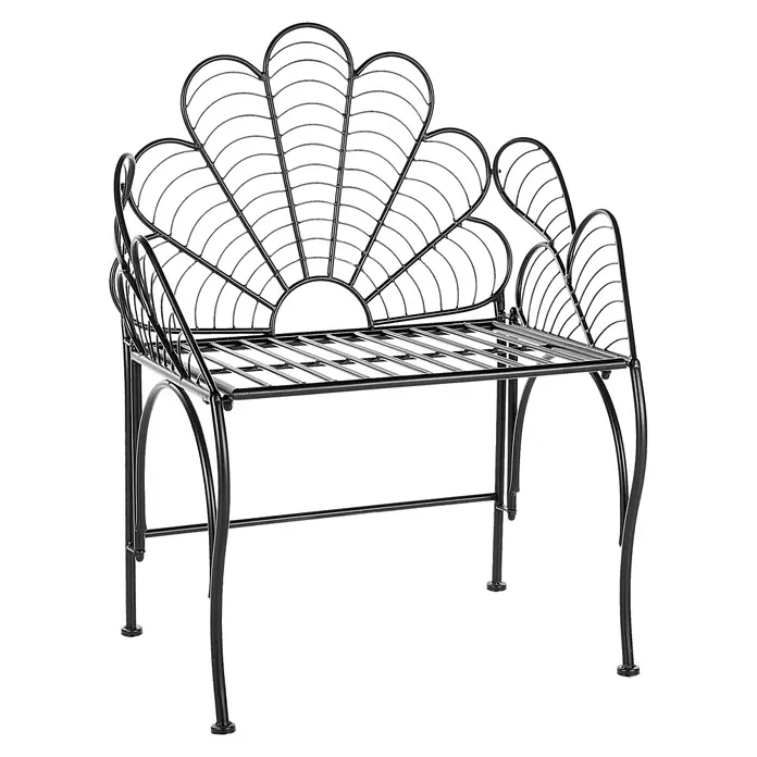 Beliani Gartenstuhl LIGURIA - 1 Stk., Eisen, Schwarz, B x T x H: 71 x 49 x 91 cm - Schwarze Metallbank mit aufwendiger, muschelförmiger Rückenlehne für Garten oder Terrasse.