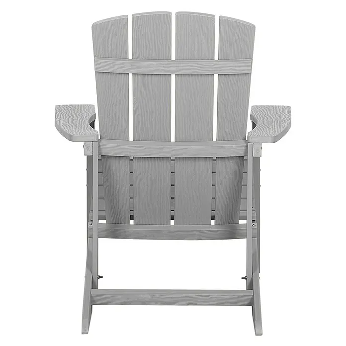 Gartenstuhl ADIRONDACK in Grau - (W) 75 x (H) 88 x - L - Grauer Adirondack-Stuhl aus Poly-Holz, von hinten gesehen. Er hat breite Latten und eine Holzstruktur.
