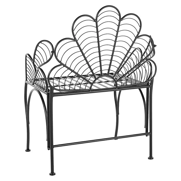 Beliani Gartenstuhl LIGURIA - 1 Stk., Eisen, Schwarz, B x T x H: 71 x 49 x 91 cm - Schwarze Metallgartenbank mit verschnörkelter, muschelförmiger Rückenlehne und Armlehnen.