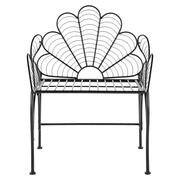 Beliani Gartenstuhl LIGURIA - 1 Stk., Eisen, Schwarz, B x T x H: 71 x 49 x 91 cm - Schwarze Gartenbank aus Metall mit dekorativer muschelförmiger Rückenlehne.