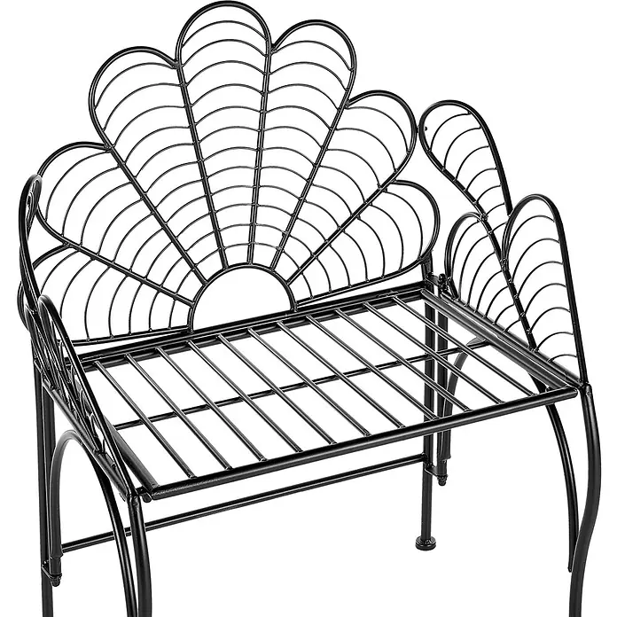 Beliani Gartenstuhl LIGURIA - 1 Stk., Eisen, Schwarz, B x T x H: 71 x 49 x 91 cm - Schwarze Metall-Zierbank mit muschelförmiger Rückenlehne und Lattenrostsitzfläche.