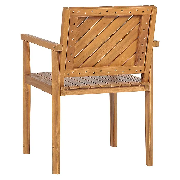 Beliani Gartenstuhl BARATTI - 1 Stk., Akazienholz, Braun, B x T x H: 55 x 40 x 82 cm - Hellbrauner Gartenstuhl aus Holz mit Armlehnen, Lattenrostsitz und diagonaler Rückenlehne.