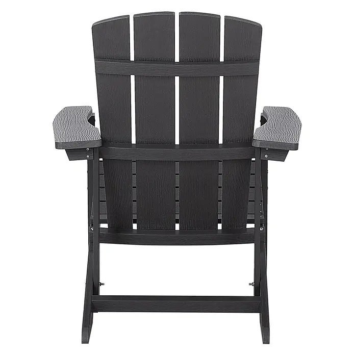 Gartenstuhl ADIRONDACK in Grau - (W) 75 x (H) 88 x - L - Rückansicht eines dunkelgrauen Adirondack-Stuhls mit Holzstruktur und gewellten Armlehnen.