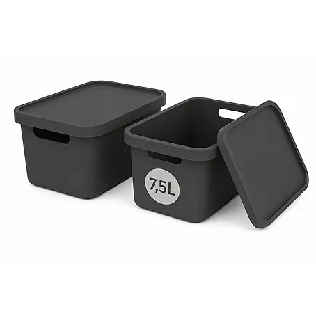 Plastard  Aufbewahrungsbox-Set 2er-Set 7,5 Liter in Anthrazit mit Deckel – Stapelboxen, Lagerboxen