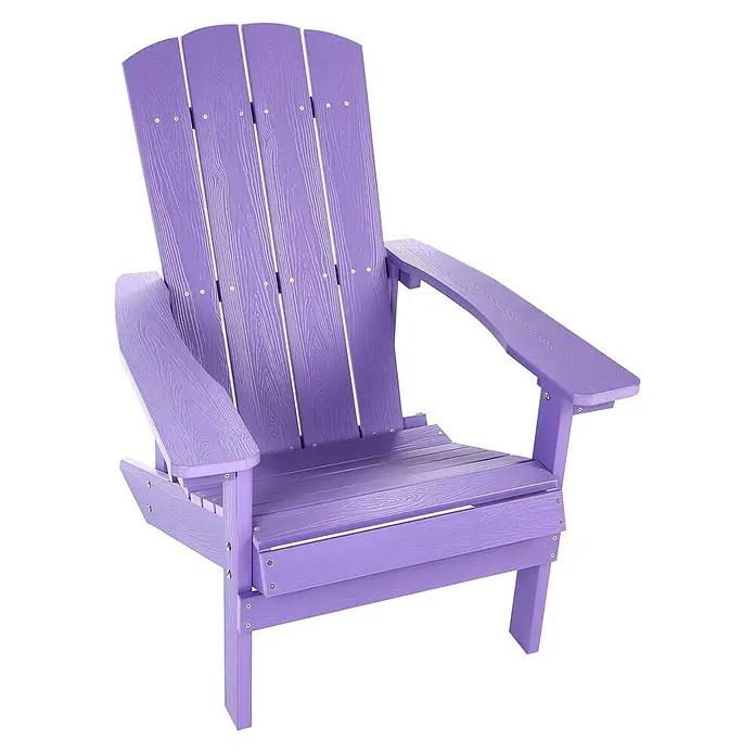 Gartenstuhl ADIRONDACK in Violett - (W) 75 x (H) 88 x - L - Ein leuchtend lila Adirondack-Stuhl aus Kunststoff mit Holzmaserung für den Außenbereich.