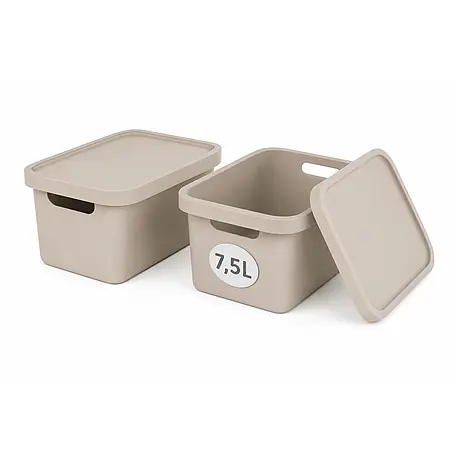 Plastard  Aufbewahrungsbox-Set 2er-Set 7,5 Liter in Beige mit Deckel – Stapelboxen, Lagerboxen