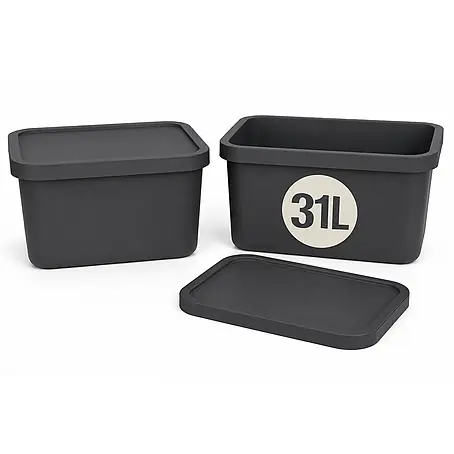 Plastard  Aufbewahrungsbox-Set 2er-Set 31 Liter in Anthrazit mit Deckel – Stapelboxen, Lagerboxen