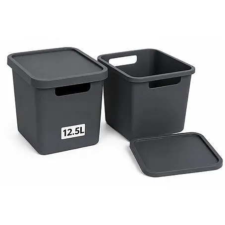 Plastard  Aufbewahrungsbox-Set 2er-Set 12,5 Liter in Anthrazit mit Deckel – Stapelboxen, Lagerboxen