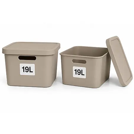 Plastard  Aufbewahrungsbox-Set 2er-Set 19 Liter in Beige mit Deckel – Stapelboxen, Lagerboxen