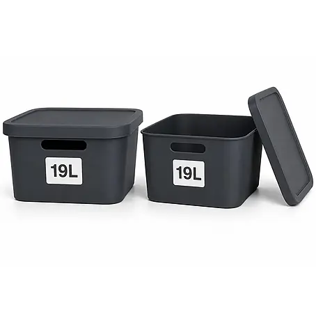 Plastard  Aufbewahrungsbox-Set 2er-Set 19 Liter in Anthrazit mit Deckel – Stapelboxen, Lagerboxen